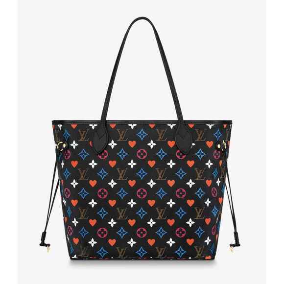 Louis Vuitton Game On Neverfull MM Black Red Heart Tote Top Handle Shoulder Bag - Picture 7 of 13
